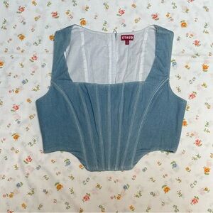 Staud Alice corset top, light wash denim